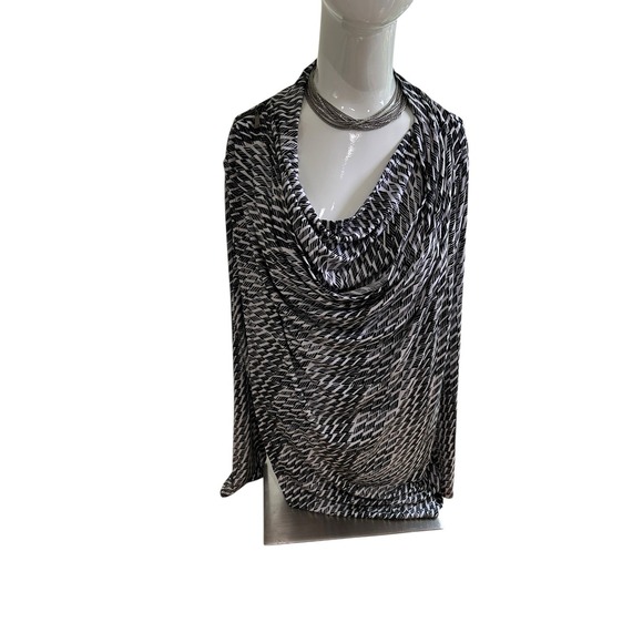Alfani Sz XL Black & White Pullover Top Draped Neck Assymetrical Front LS Dressy - Picture 1 of 3